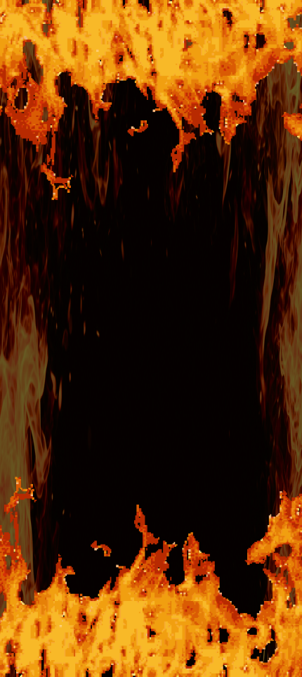 A digital graphic featuring a solid black central rectangle bordered by textured orange and yellow flames at the top and bottom.