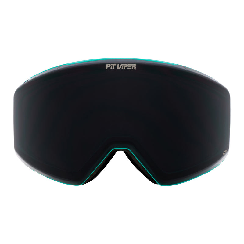 HDPV Smoke | full_frontal.JPG | Black ski goggles with a bright teal trim and the 'PIT VIPER' logo on the upper frame, shown against a plain white background.
