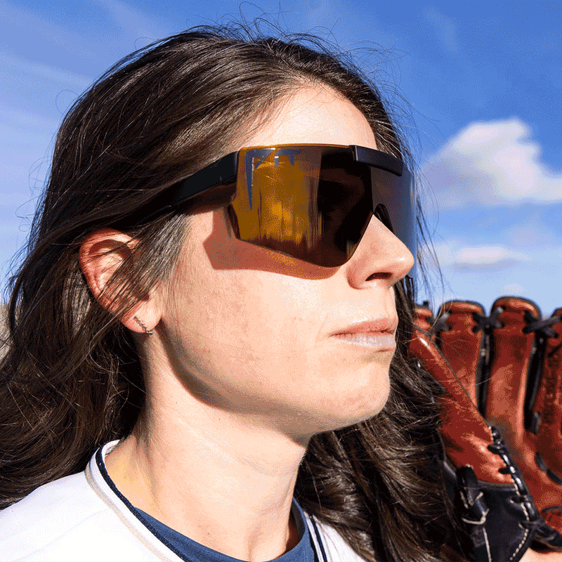 Gold / Regular | photo_of_person.GIF | Front view of The Exec Flip-Offs 2.0 with Gold lens on white background