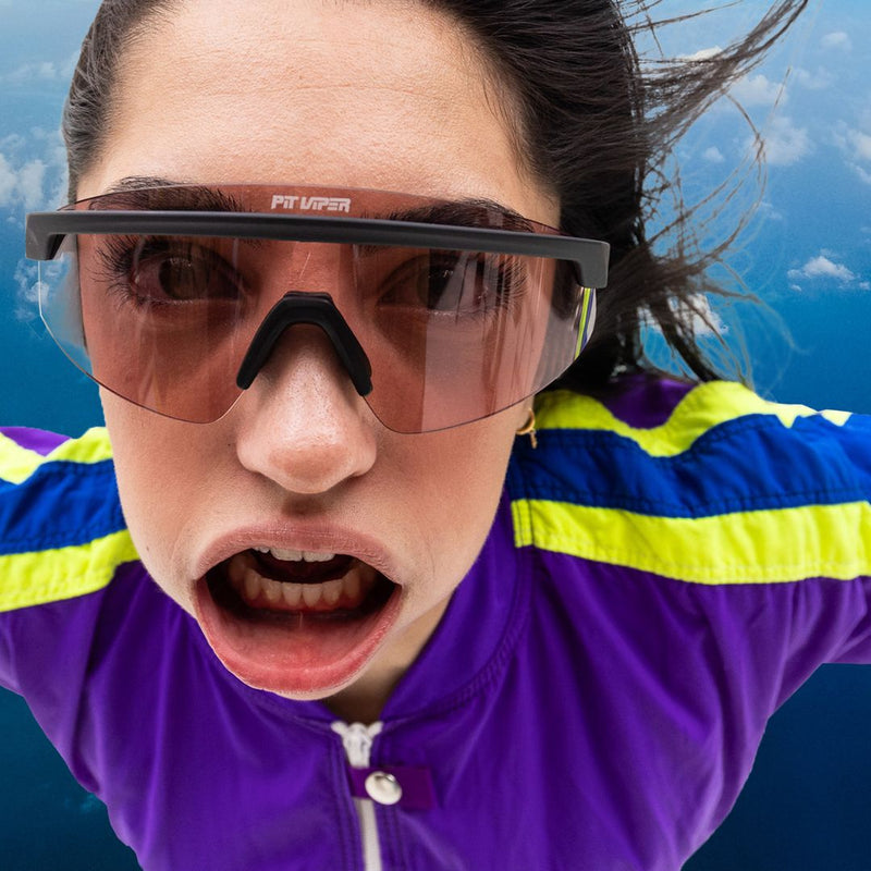 / Photochromic Rose | photo_of_person.JPG | The Exec Skysurfer with a Photochromic Rose lens from Pit Viper Sunglasses