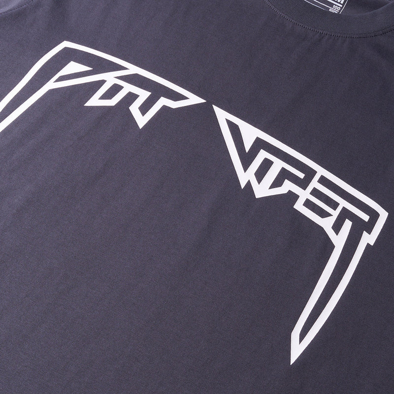 | its_a_logo.JPG | Close-up of a dark charcoal gray t-shirt featuring a large white stylized 'PIT VIPER' graphic printed across the chest.