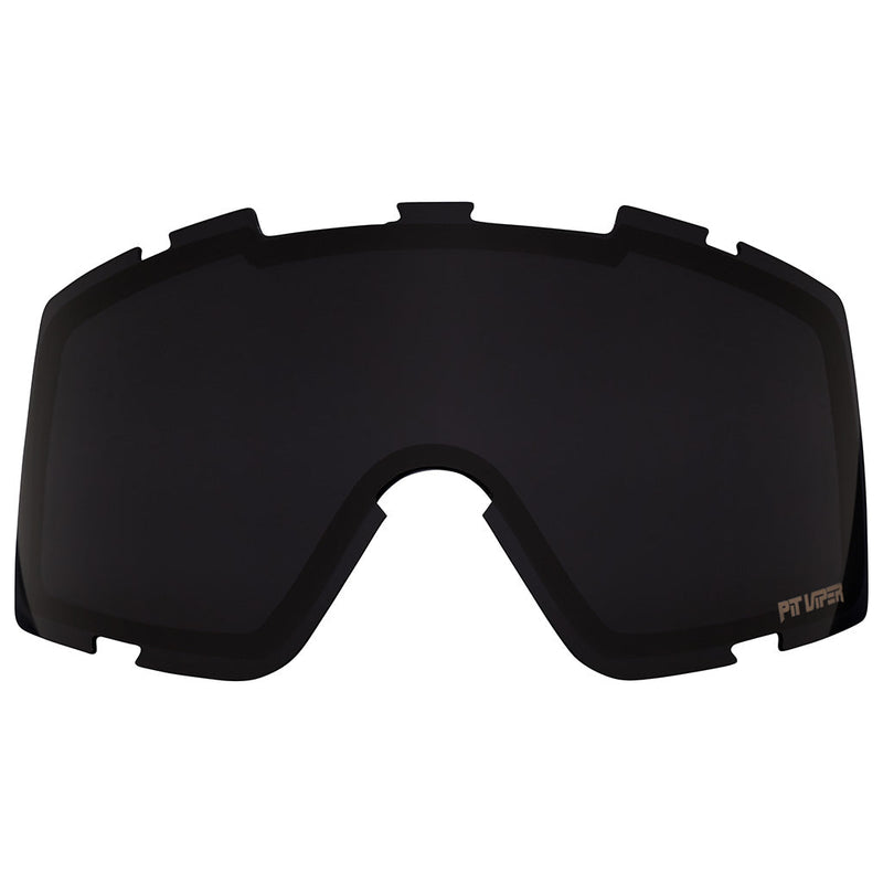 Smoke / Large | full_frontal.JPG | A black ski or snowboard lens replacement with a matte black frame and a small gold 'PIT VIPER' logo on the lower right, shown against a plain white background.