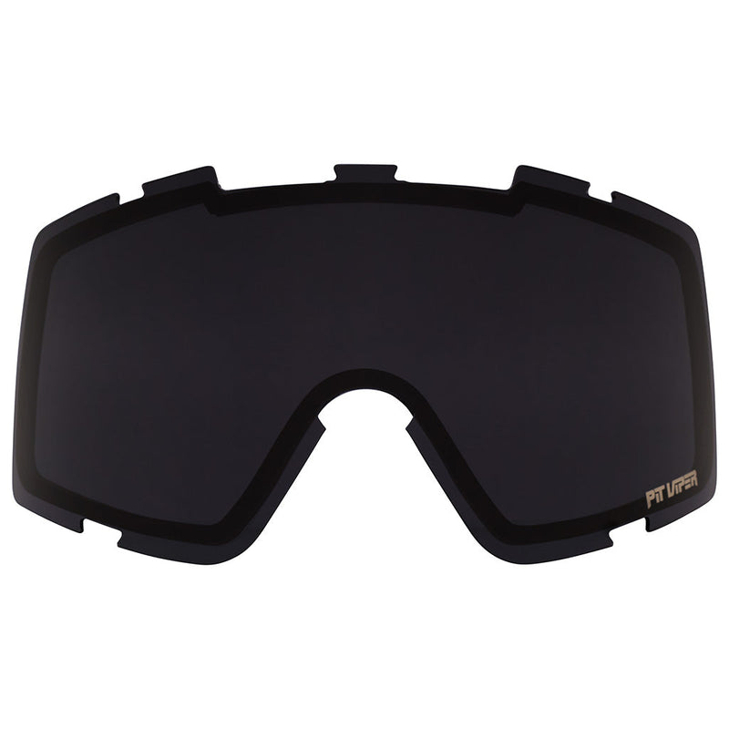 Smoke / Small | full_frontal.JPG | A black ski or snowboard lens replacement frame with a small gold 'PIT VIPER' logo on the lower right corner, shown against a plain white background.