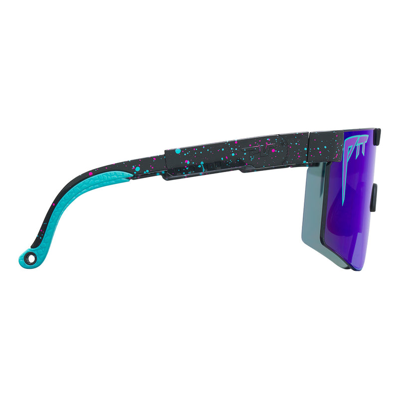 Angled view of The Midnight Junior with blue lens on white background