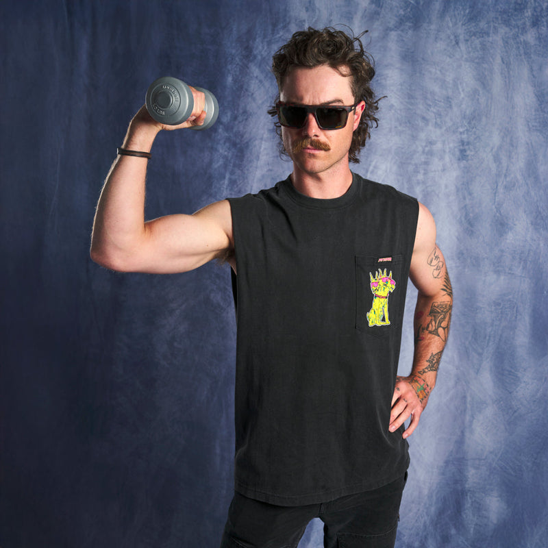 | photo_of_person.JPG | The Extreme Seeing Tank, sleeveless, screen printed shirt from Pit Viper