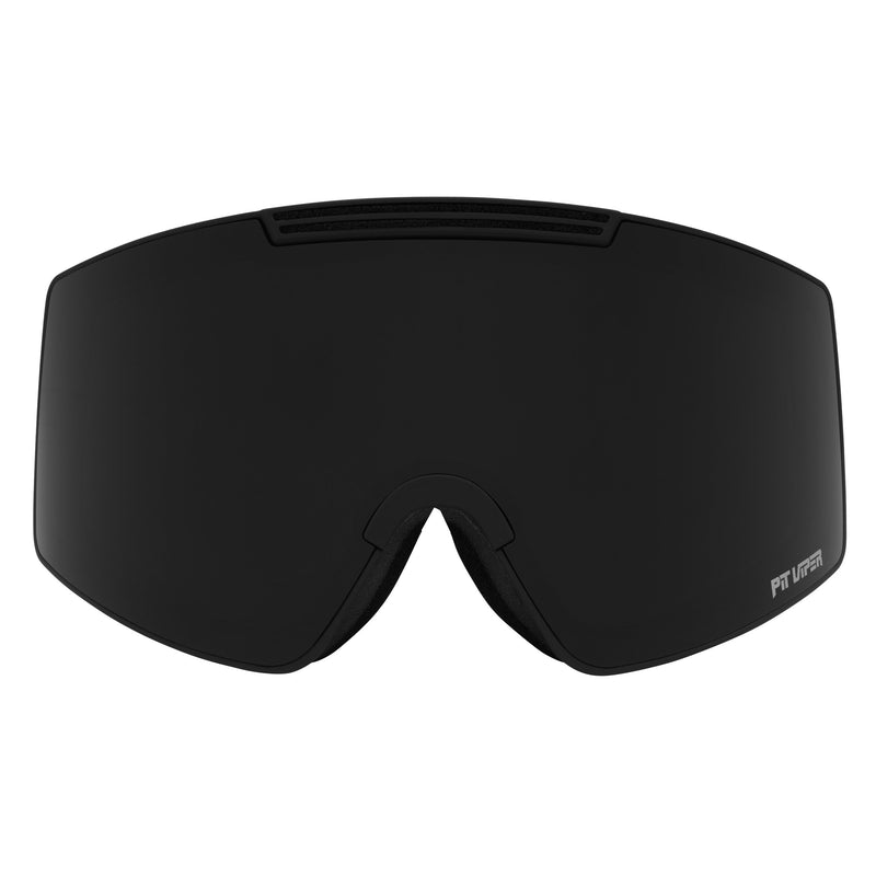 / Smoke | full_frontal.JPG | A matte black ski or snowboard lens with a small white 'Pit Viper' logo on the lower right, shown against a plain white background.