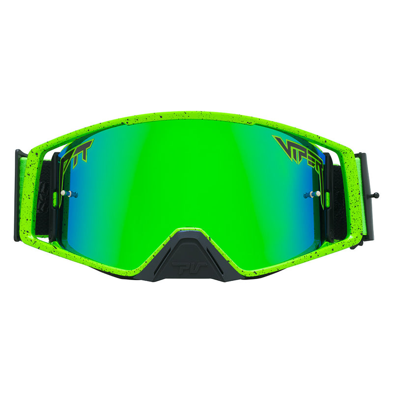 Green goggles on a white background