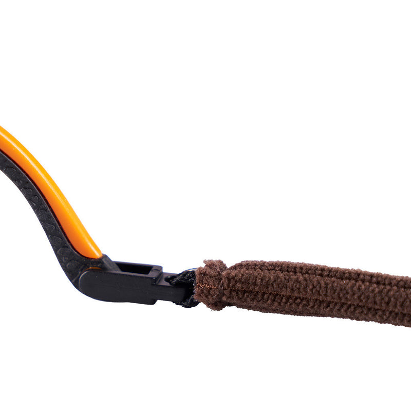| clip_on.JPG | Close-up detail of a brown braided strap attached to the earpiece of sunglasses.