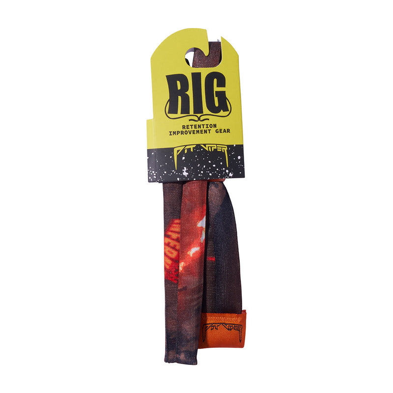 | it_a_rig.JPG | A pair of black and red patterned sunglasses strap hanging from a yellow and black retail card, with the brand name 'RIG' prominently printed on the packaging.