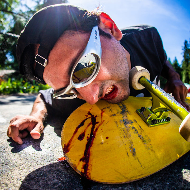 Silver | photo_of_person_2.JPG | Man with a bloody nose wearing The Spine Tingler Slammer from Pit Viper Sunglasses